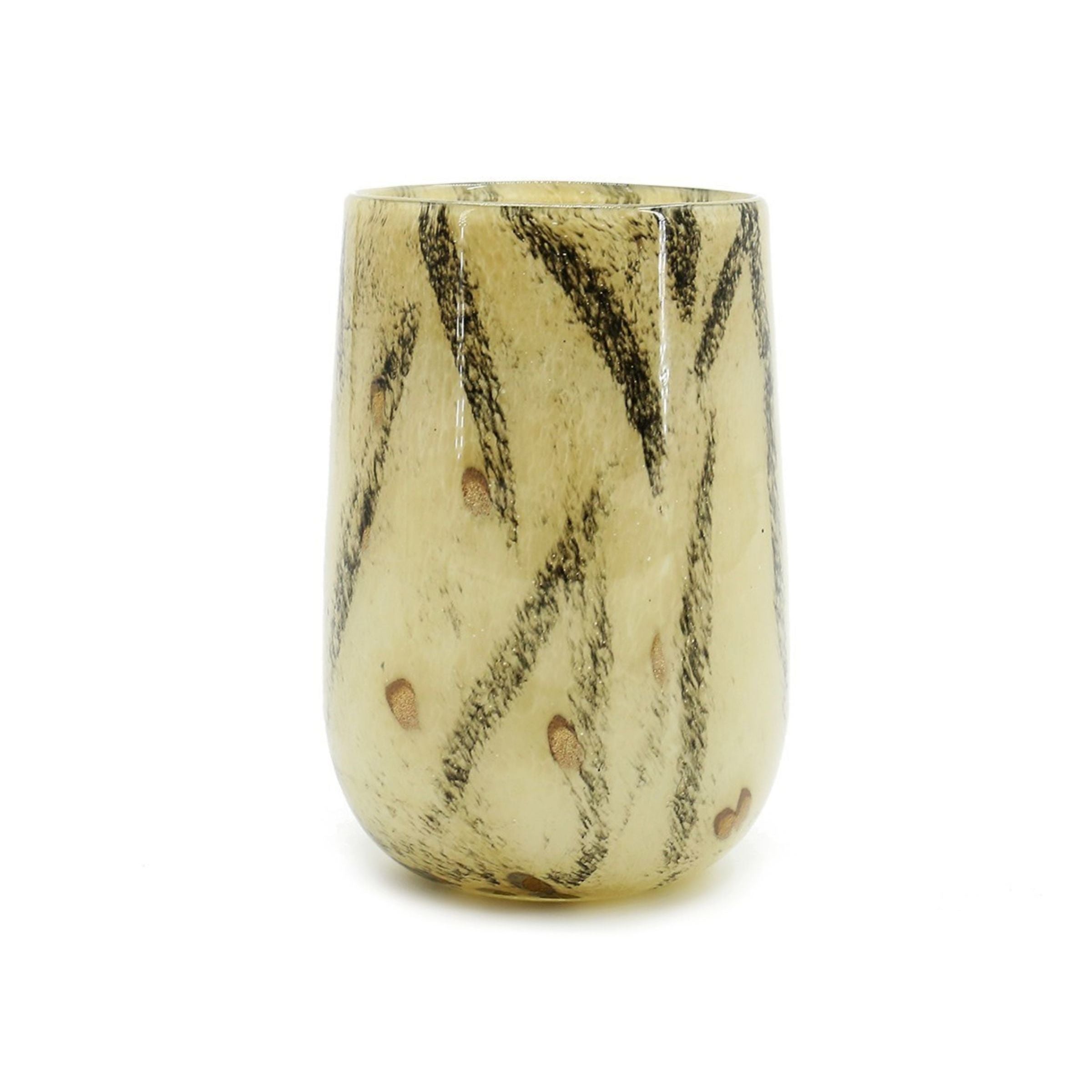 Small Tan, Black, and Brown Glass Vase 4.5"W x 7"H