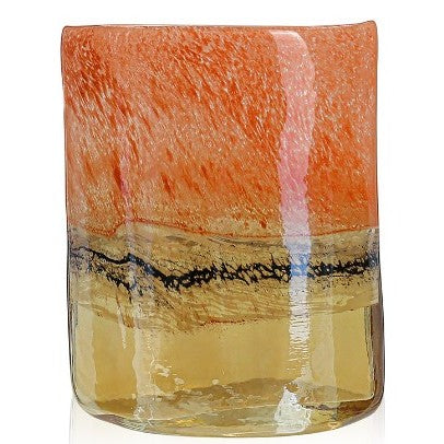 Short Orange and Mustard Glass Vase 6.5"W x 8"H