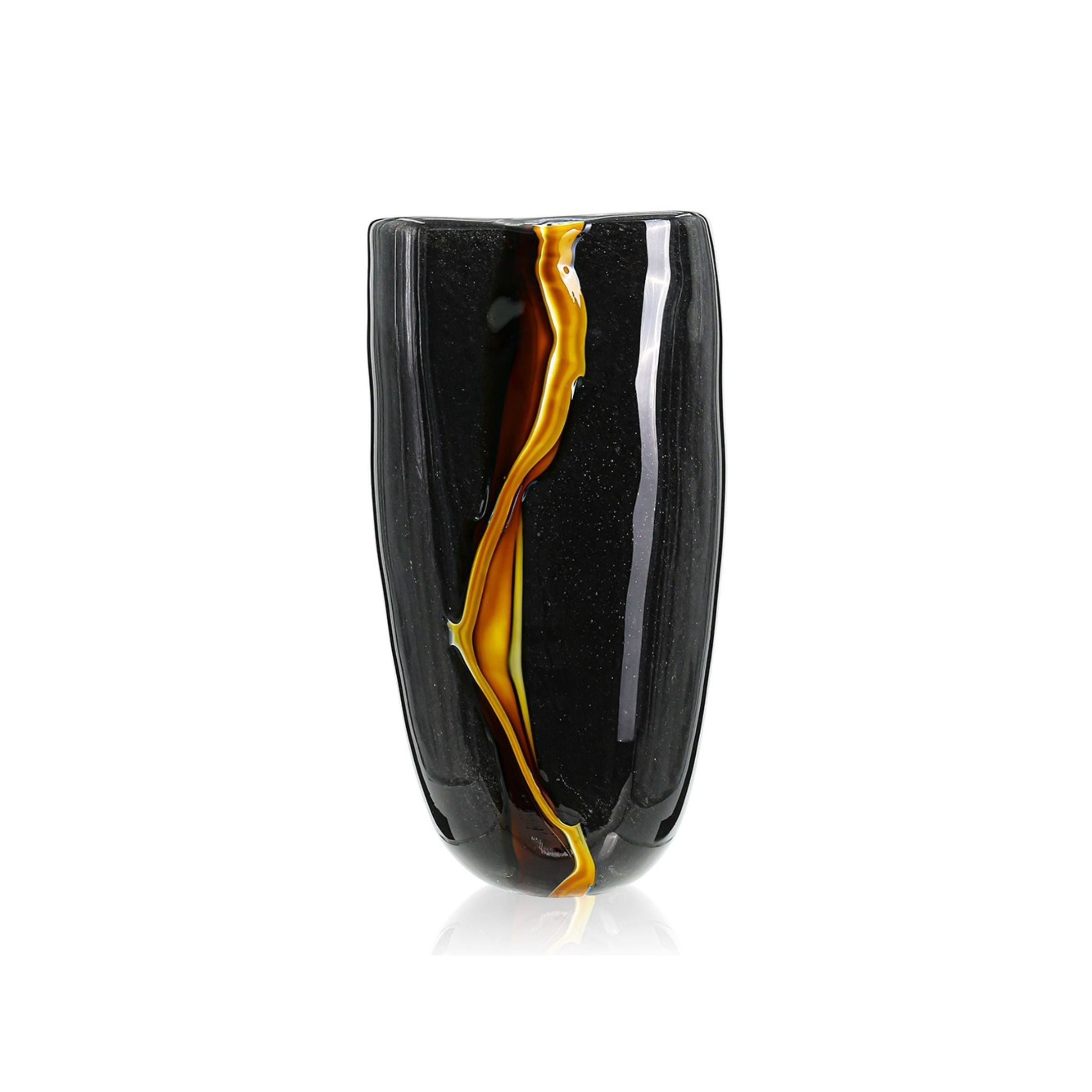 Tall Black and Yellow Glass Vase 7.9"W x 15.7"H