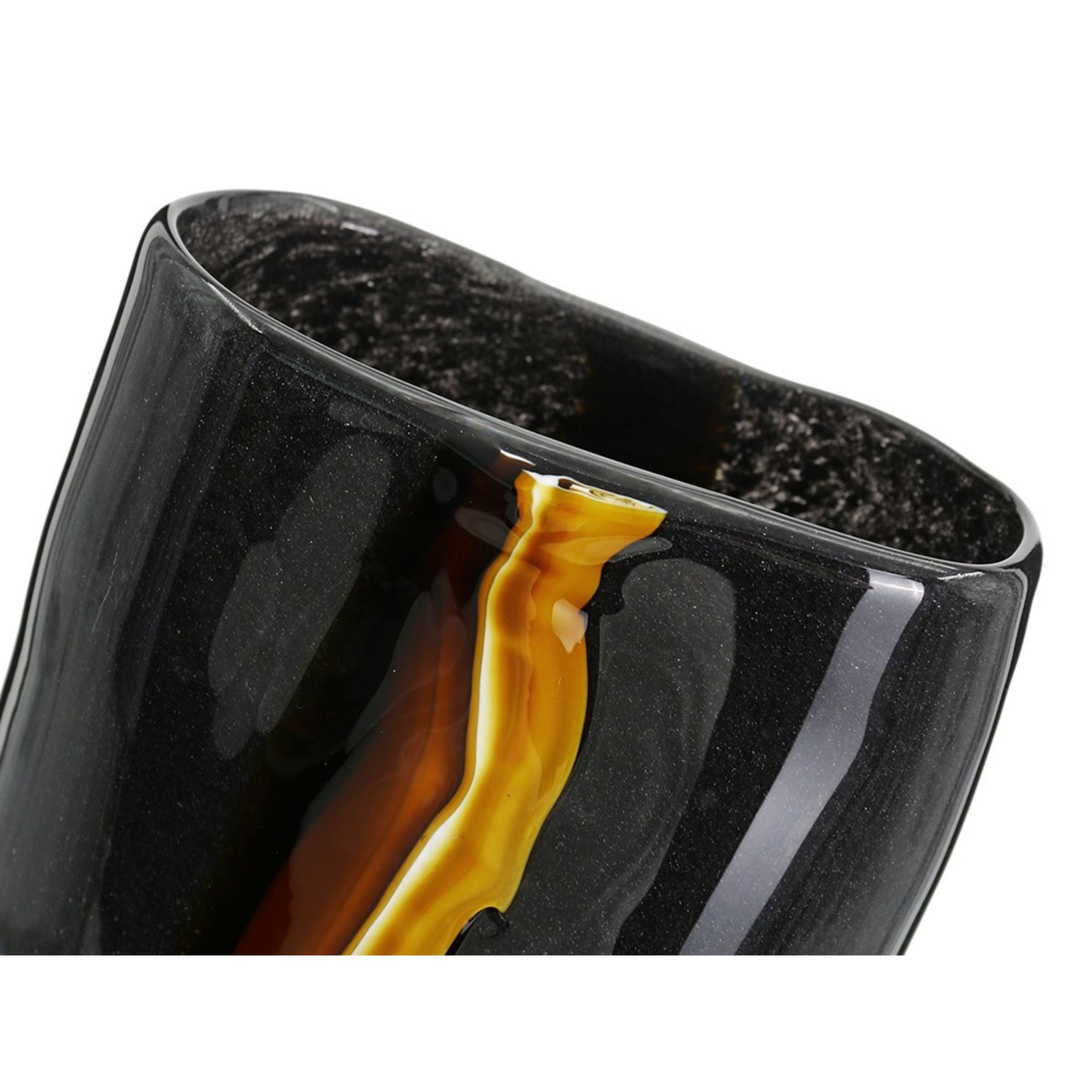 Tall Black and Yellow Glass Vase 7.9"W x 15.7"H