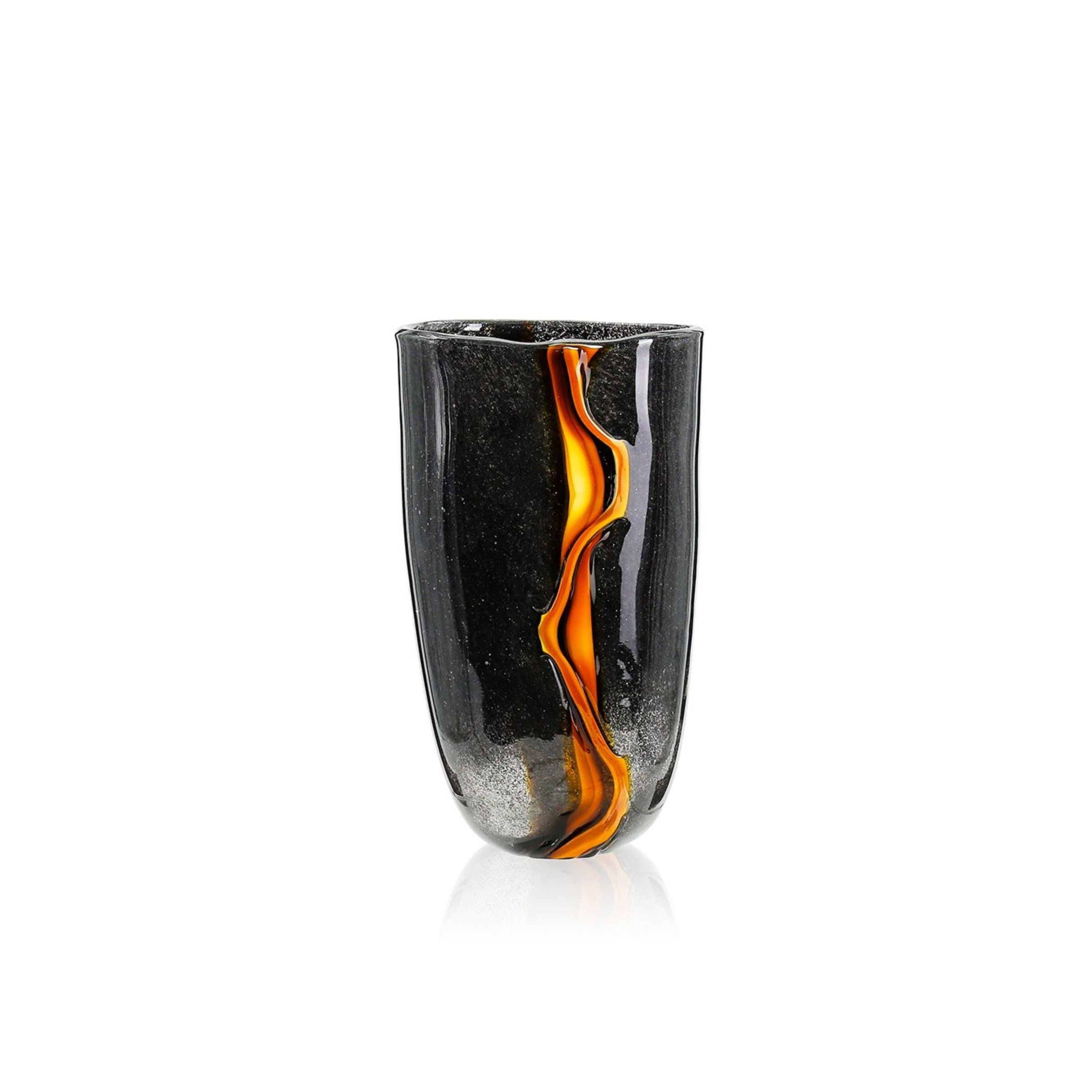 Small Black and Yellow Glass Vase 6.7"W x 11.8"H