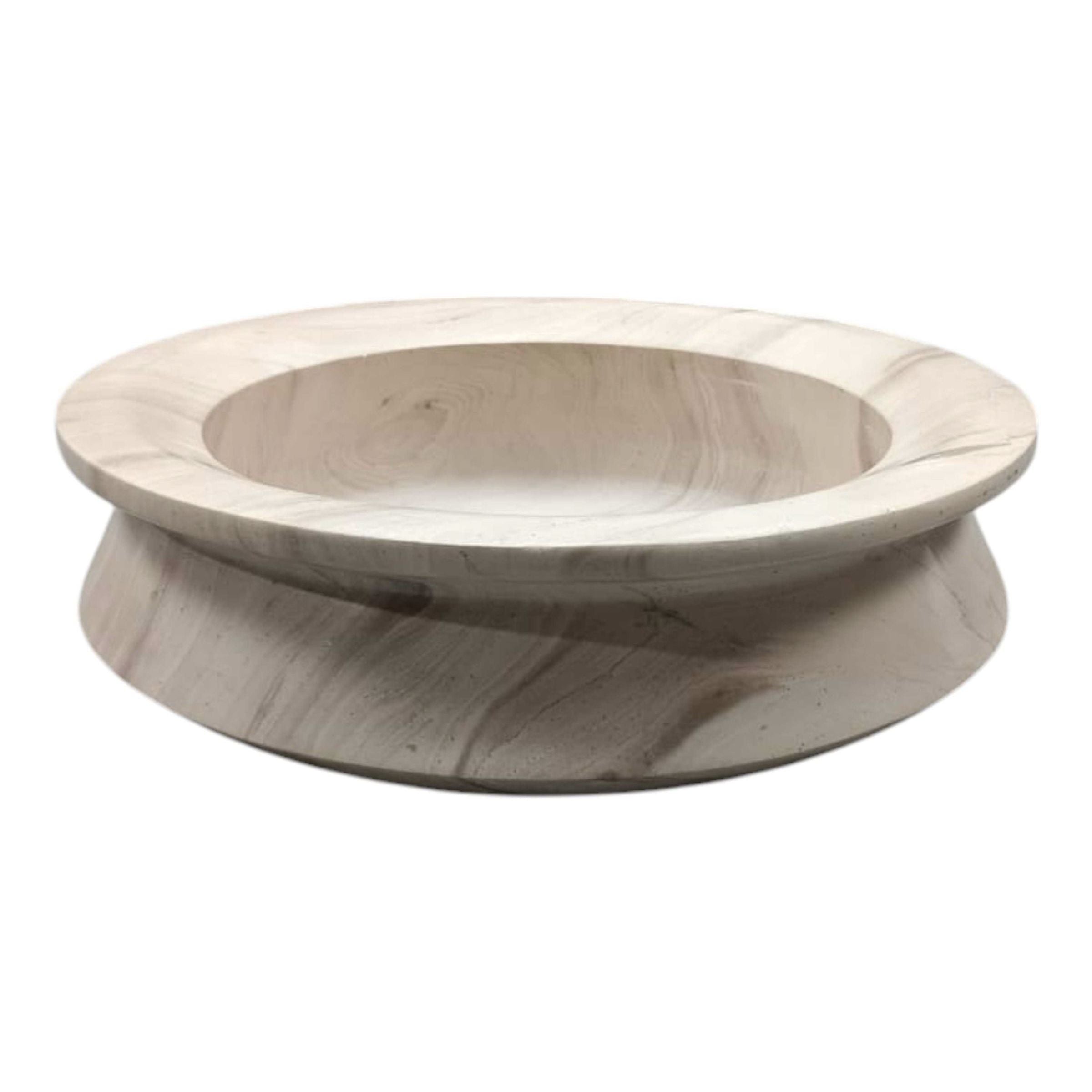 Wide shallow marble bowl with rounded edge, displayed on a white background.