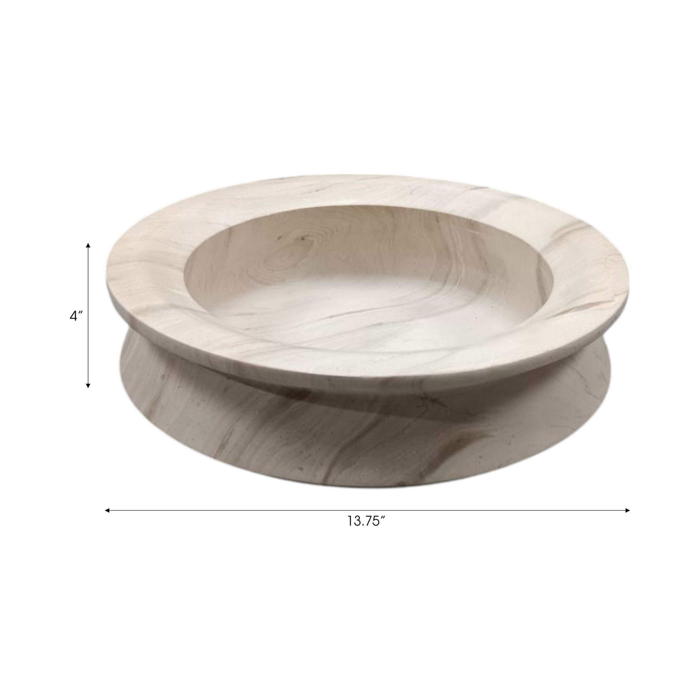 Round marble bowl, 4 inches tall and 13.75 inches wide.