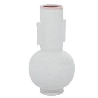 Large White Ceramic Handled Vase 8"W x 15"H
