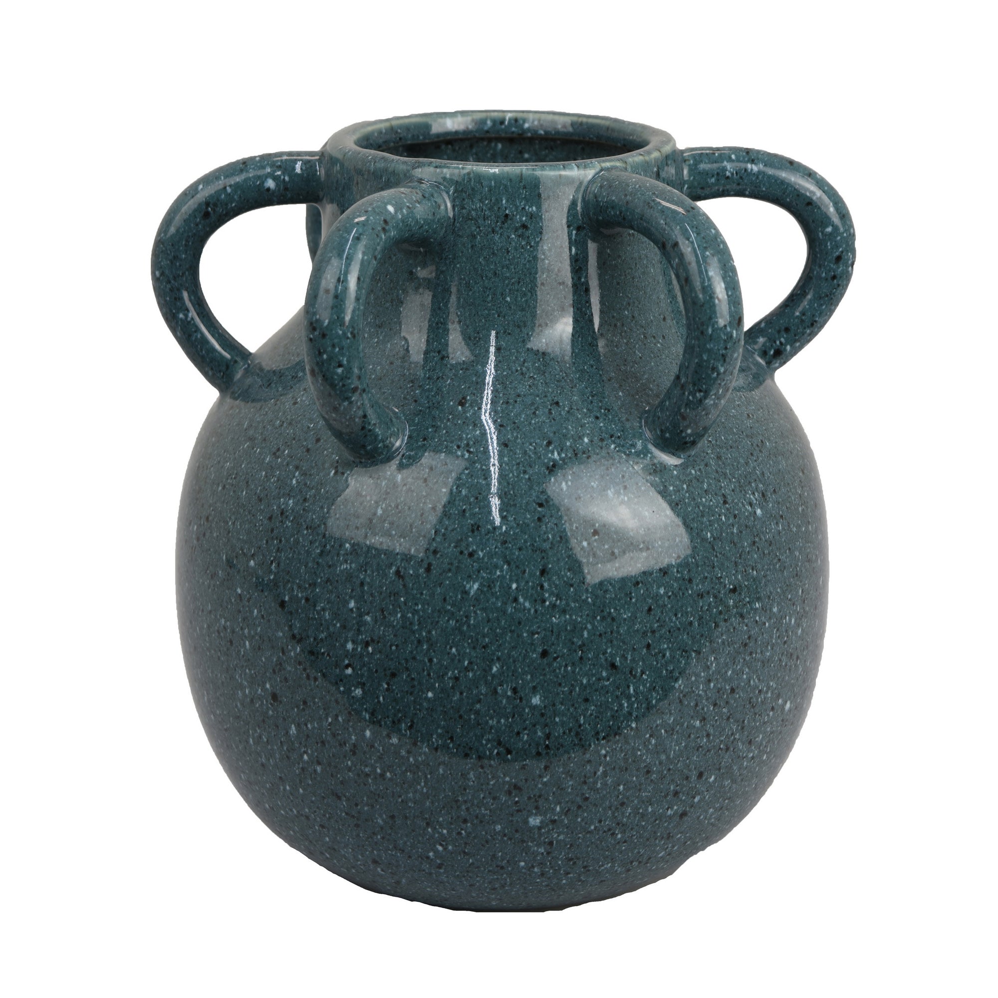 Large Teal Ceramic Vase With Handles 10"W x 11"H