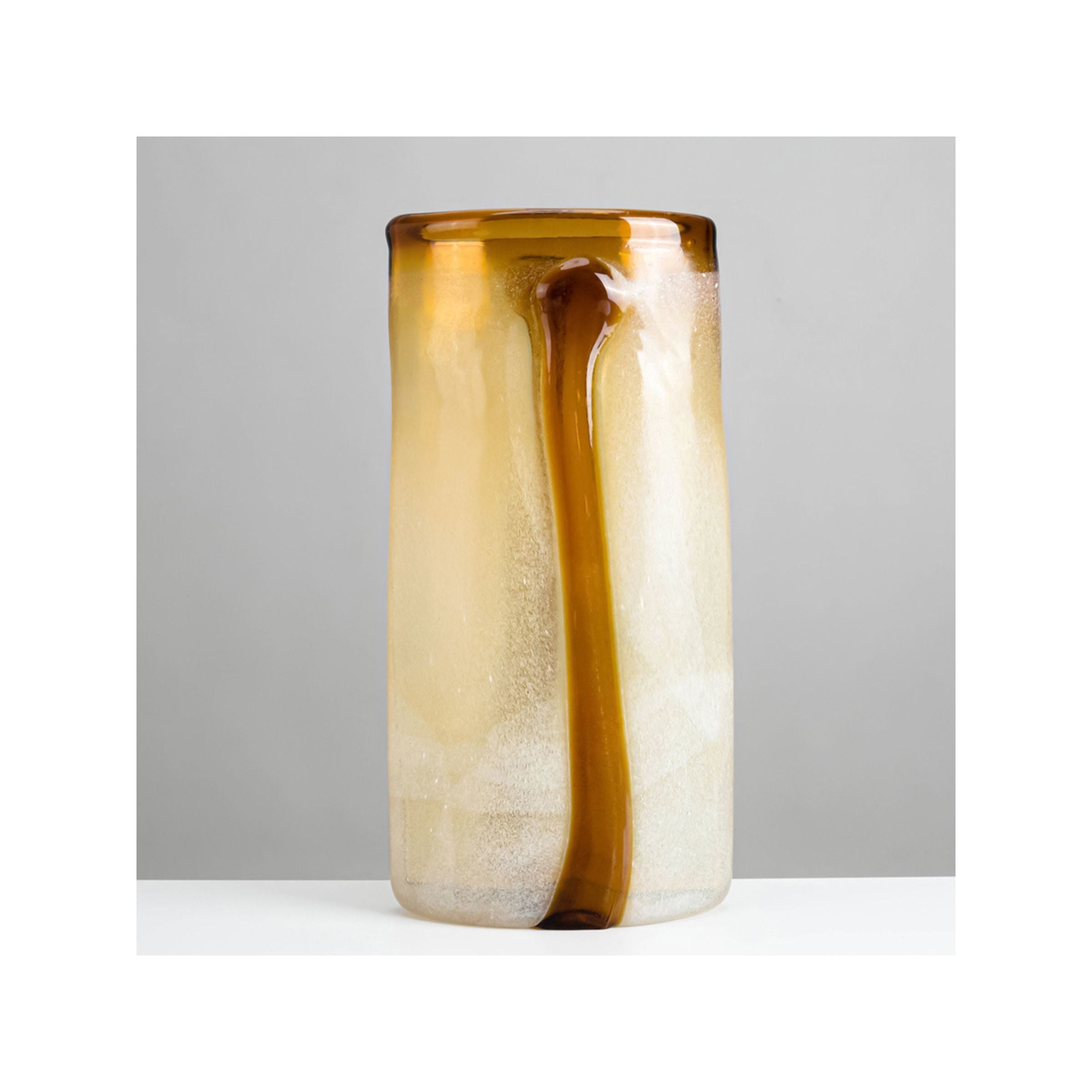 Large Amber and Cream Glass Vase 7"W x 14"H