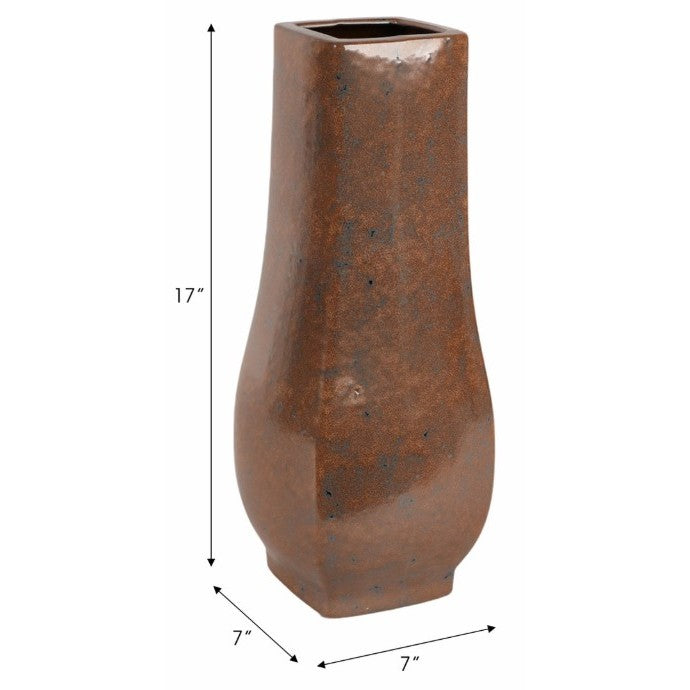 Tall Brown Ceramic Vase 7"W x 17"H