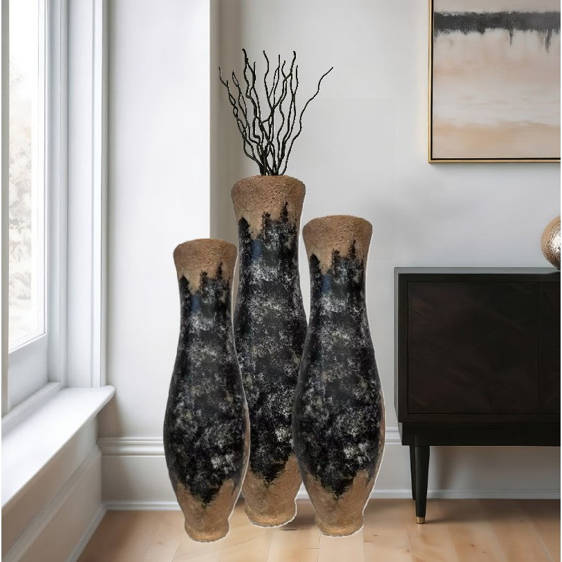Small Brown and Black Ceramic Floor Vase 12"W X 37"H