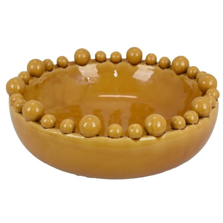 Yellow Ceramic Bubble Bowl 15"W x 6"H