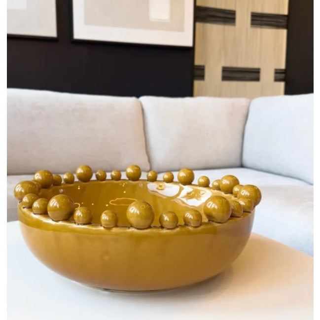 Yellow Ceramic Bubble Bowl 15"W x 6"H