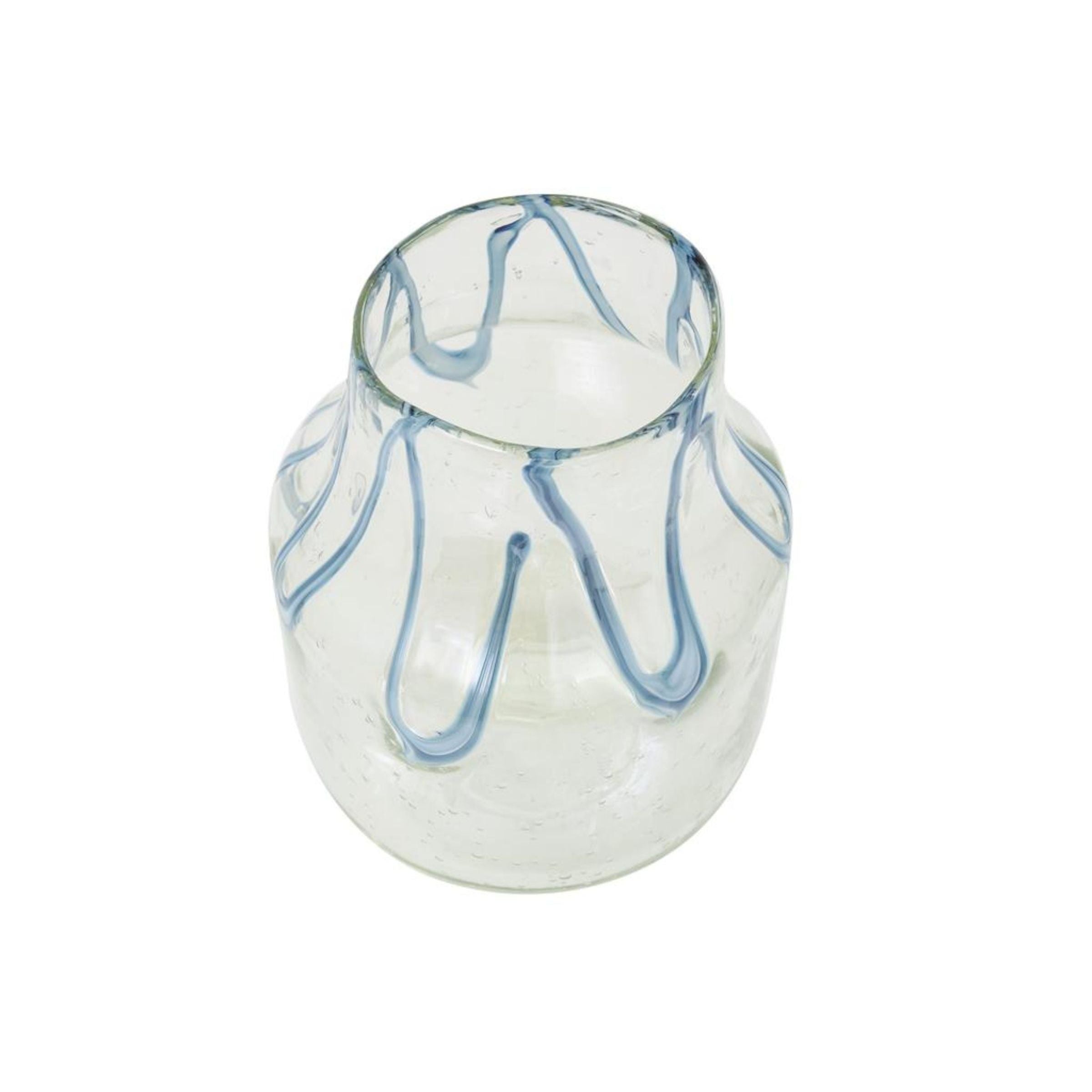 Short Clear and Blue Glass Vase 8"W x 10"H
