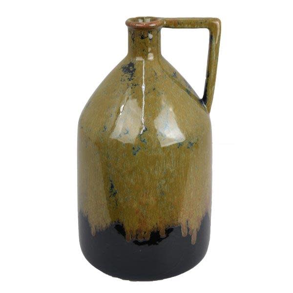 Large Mustard Drip Ceramic Vase With Handle 8"W x 14"H