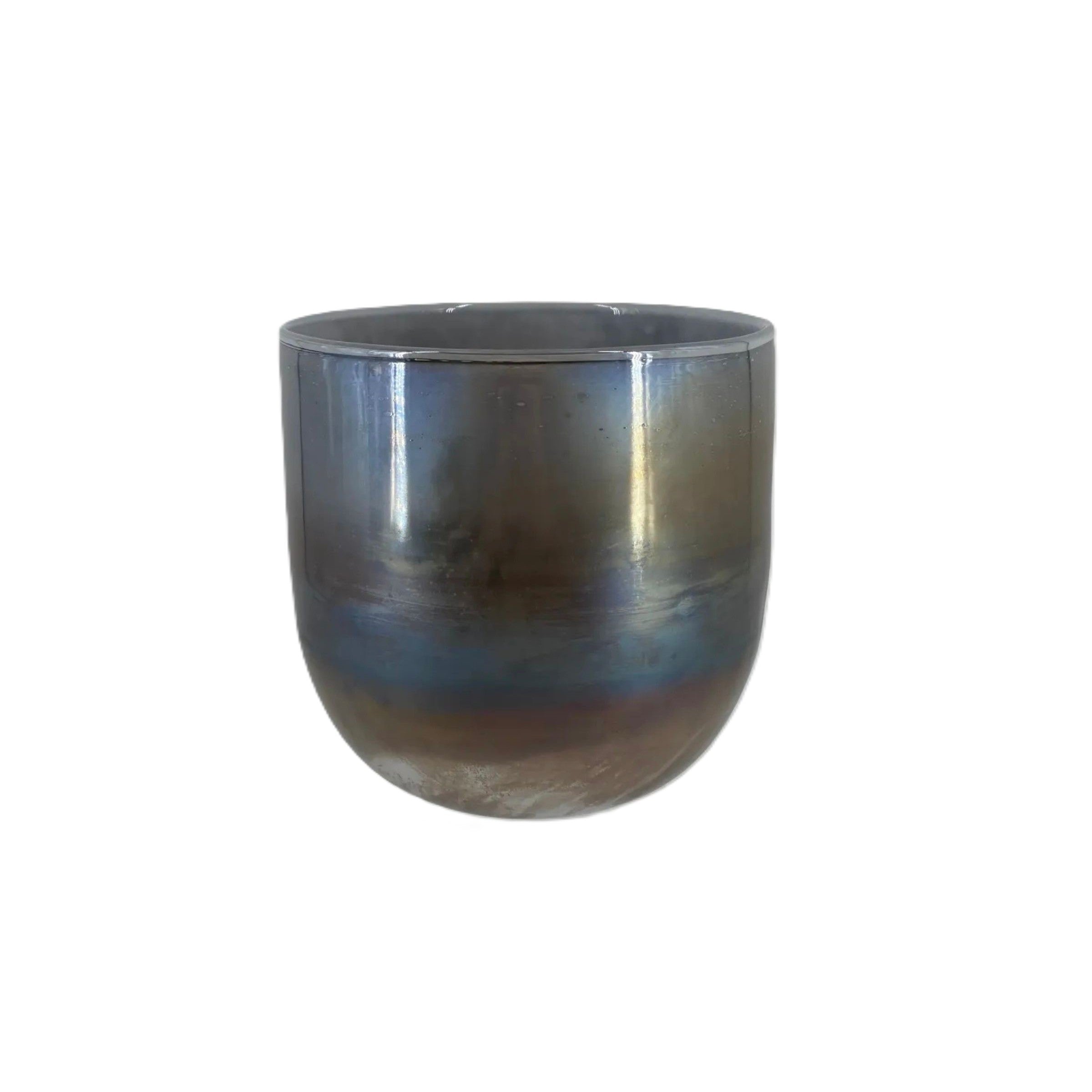 Tall Blue Art Glass Vase 8"W x 8"H