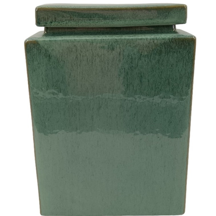 Small Green Ceramic Canister 10"W x 13"H