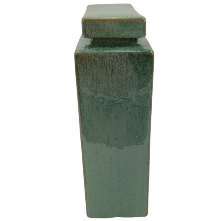 Small Green Ceramic Canister 10"W x 13"H