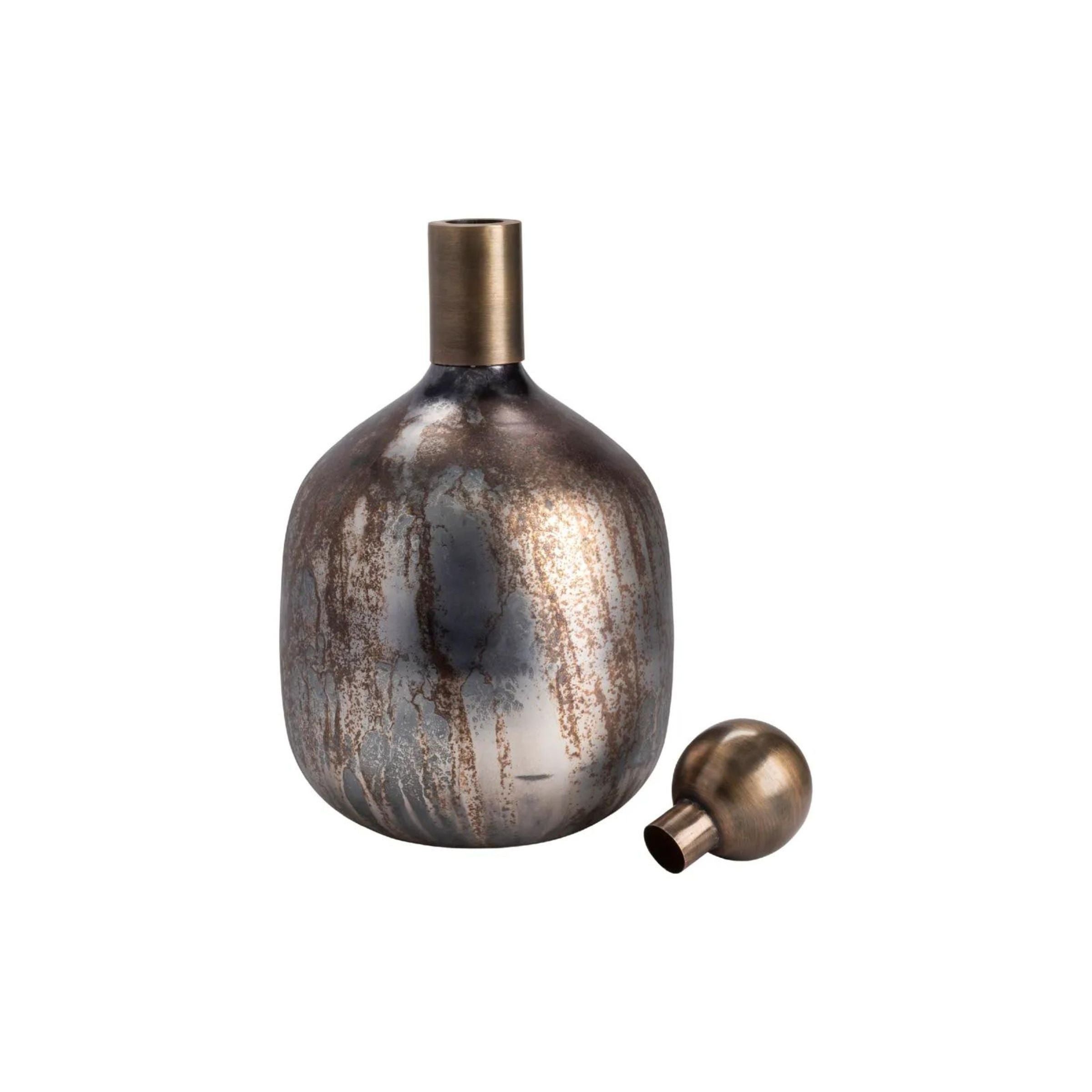 Large Silver and Bronze Glass Vase with Lid 9.5"W x 18"H