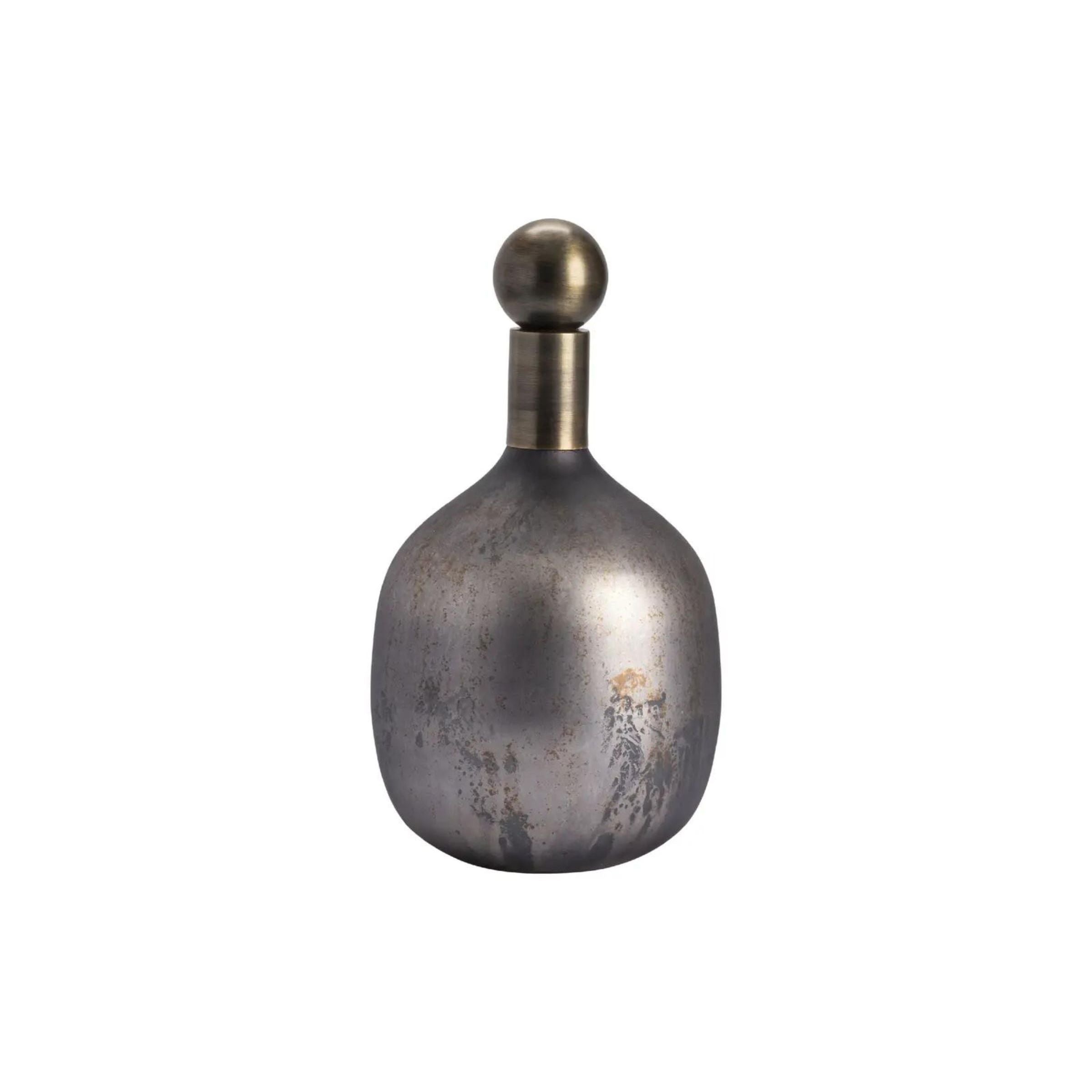 Medium Silver and Bronze Glass Vase with Lid 9"W x 15.5"H