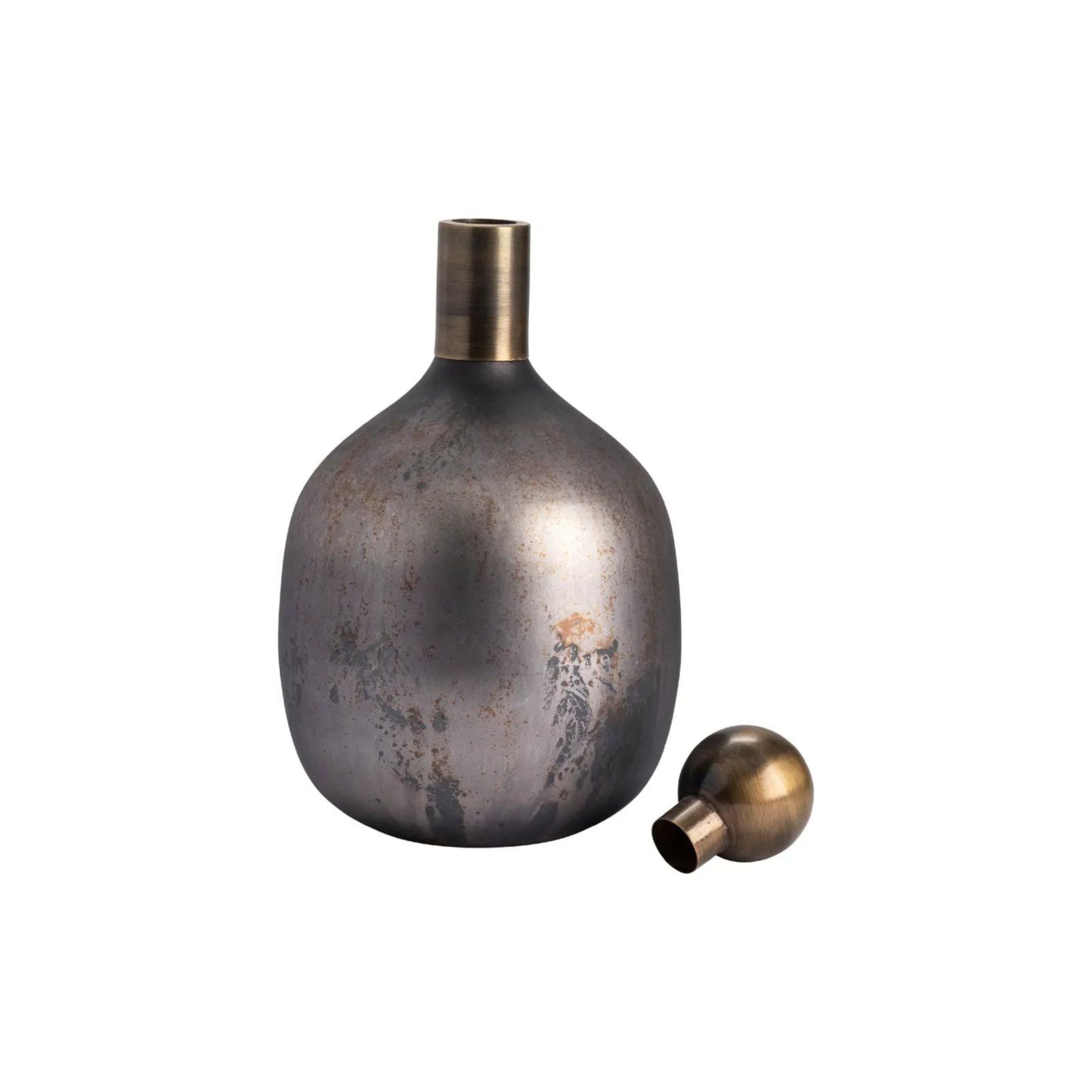 Medium Silver and Bronze Glass Vase with Lid 9"W x 15.5"H