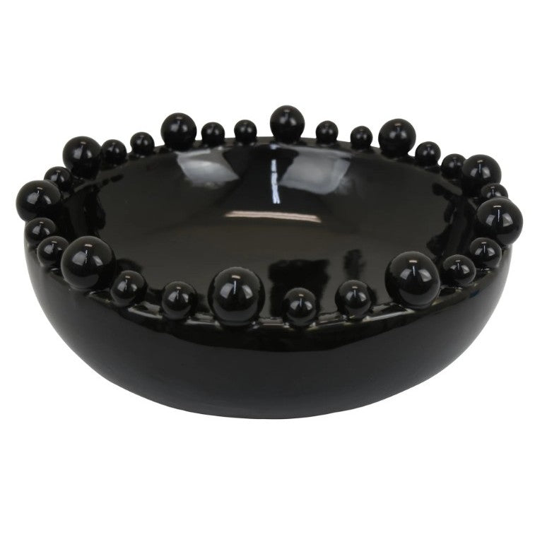 Black Ceramic Bubble Bowl 15"W x 6"H