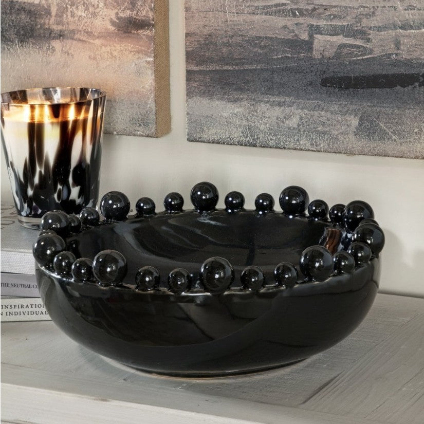 Black Ceramic Bubble Bowl 15"W x 6"H
