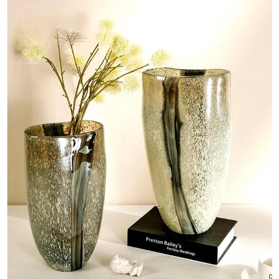 Small Frost and Green Glass Vase 7"W x 12"H