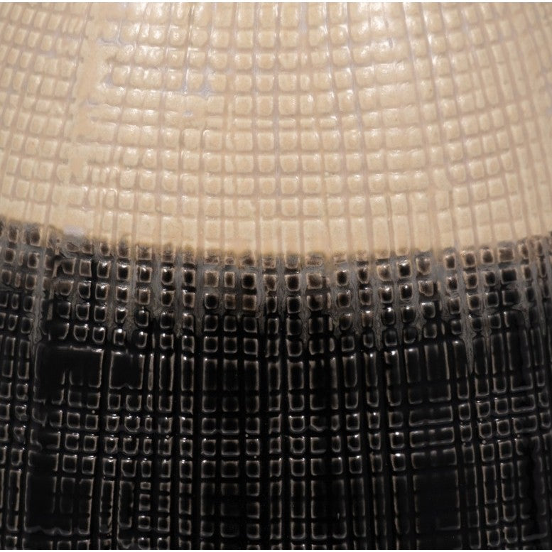 Tall Cream and Black Ceramic Jar with Lid 8"W x 15"H