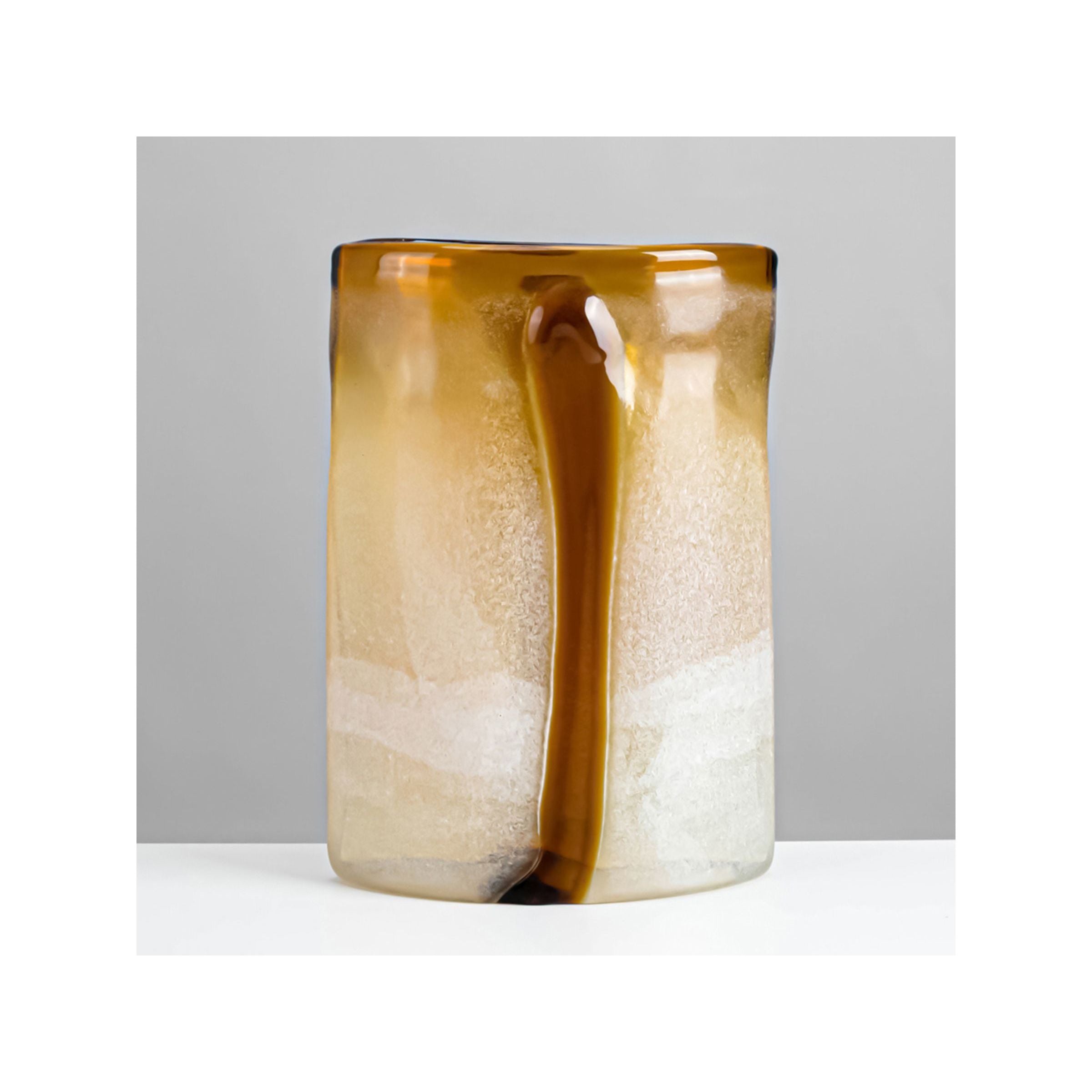 Small Amber and Cream Glass Vase 7"W x 10"H