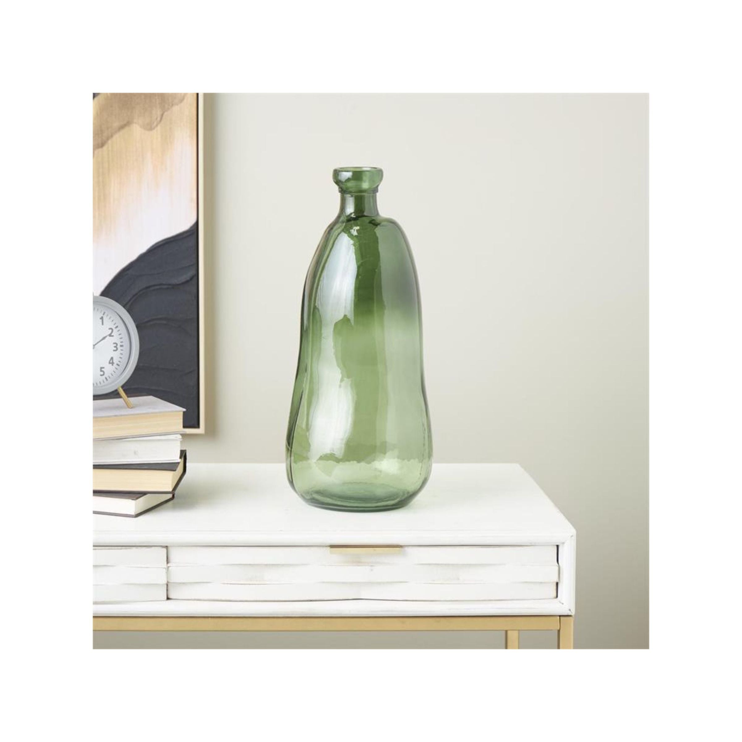 Tall Green Glass Vase 9"W x 20"H