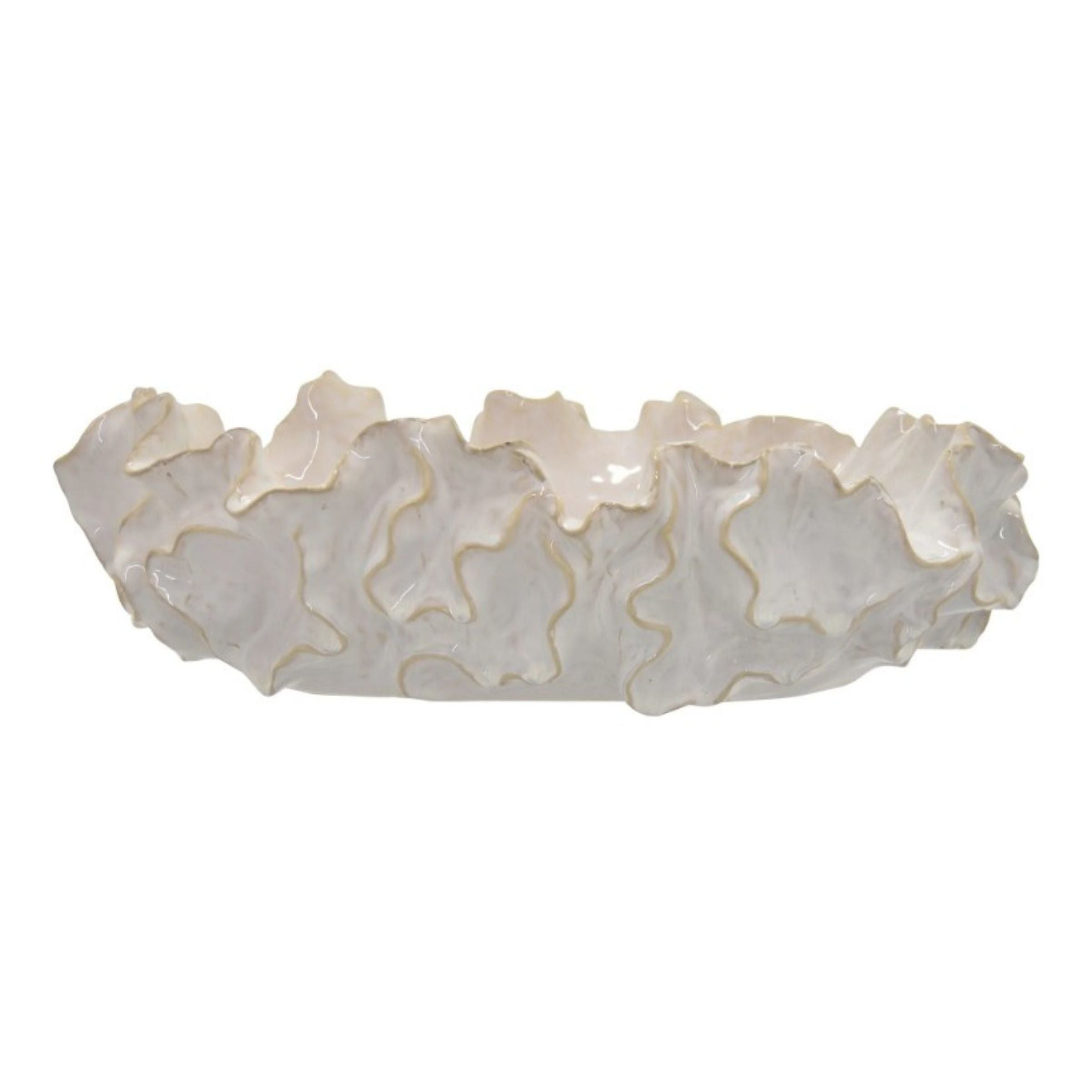 White Ceramic Ruffle Bowl 18"W x 5"H