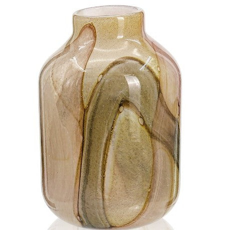 Small Tan, Blush, and Green Glass Vase 6"W x 10"H