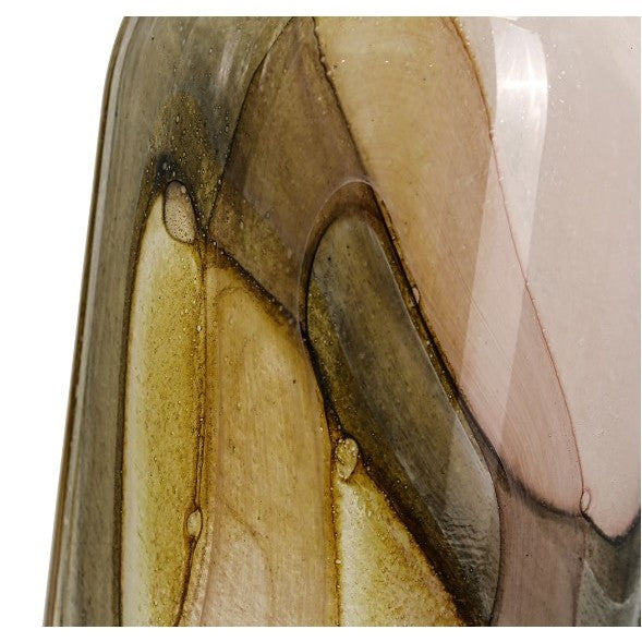 Small Tan, Blush, and Green Glass Vase 6"W x 10"H