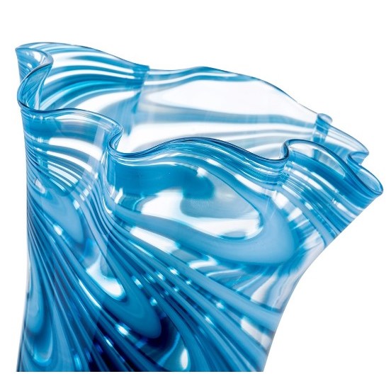 Tall Blue Swirl Glass Vase 9"W x 11.5"H