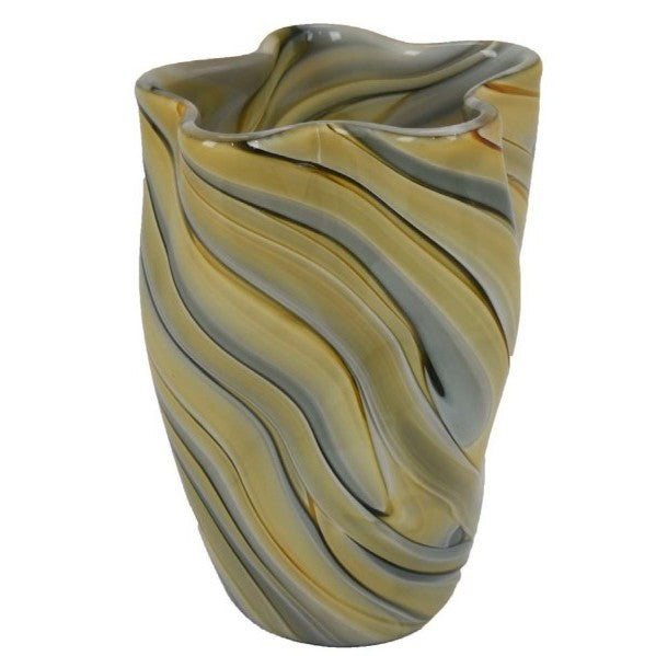 Small Blue and Yellow Glass Vase 6.5"W x 9"H