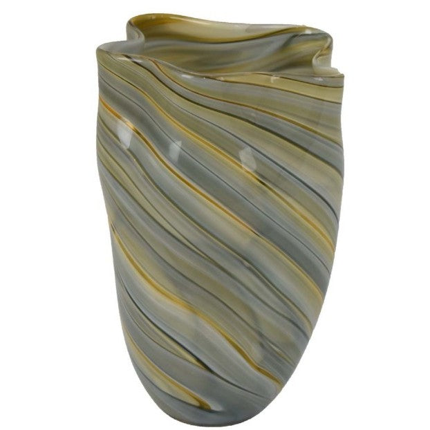 Large Blue and Yellow Glass Vase 7.25"W x 11"H