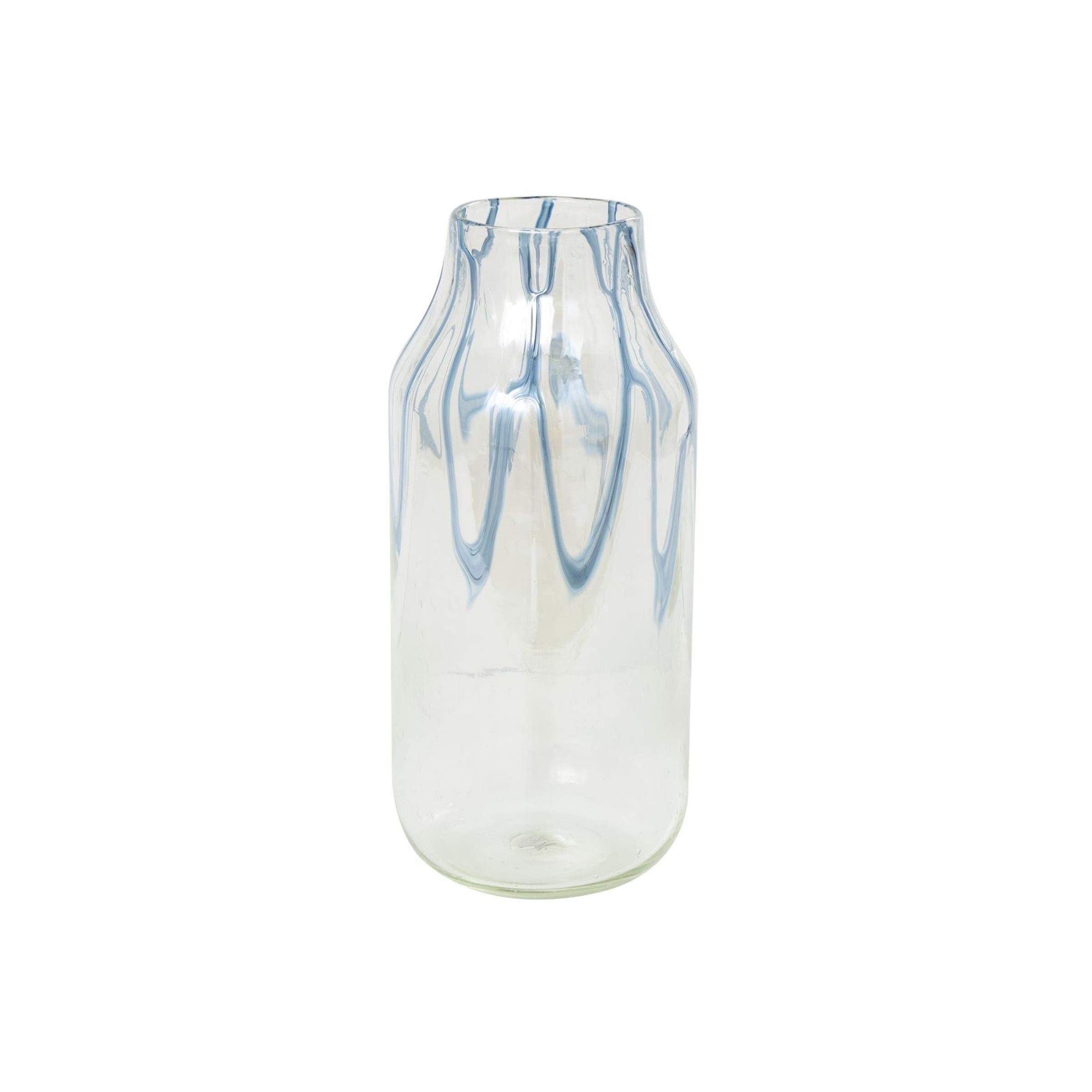Tall Clear and Blue Glass Vase 7"W x 17"H