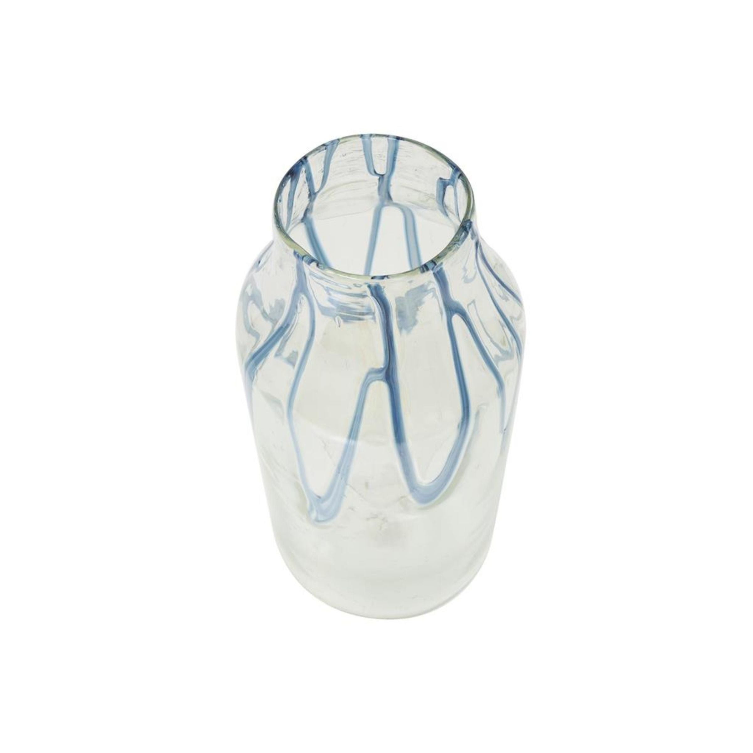 Tall Clear and Blue Glass Vase 7"W x 17"H