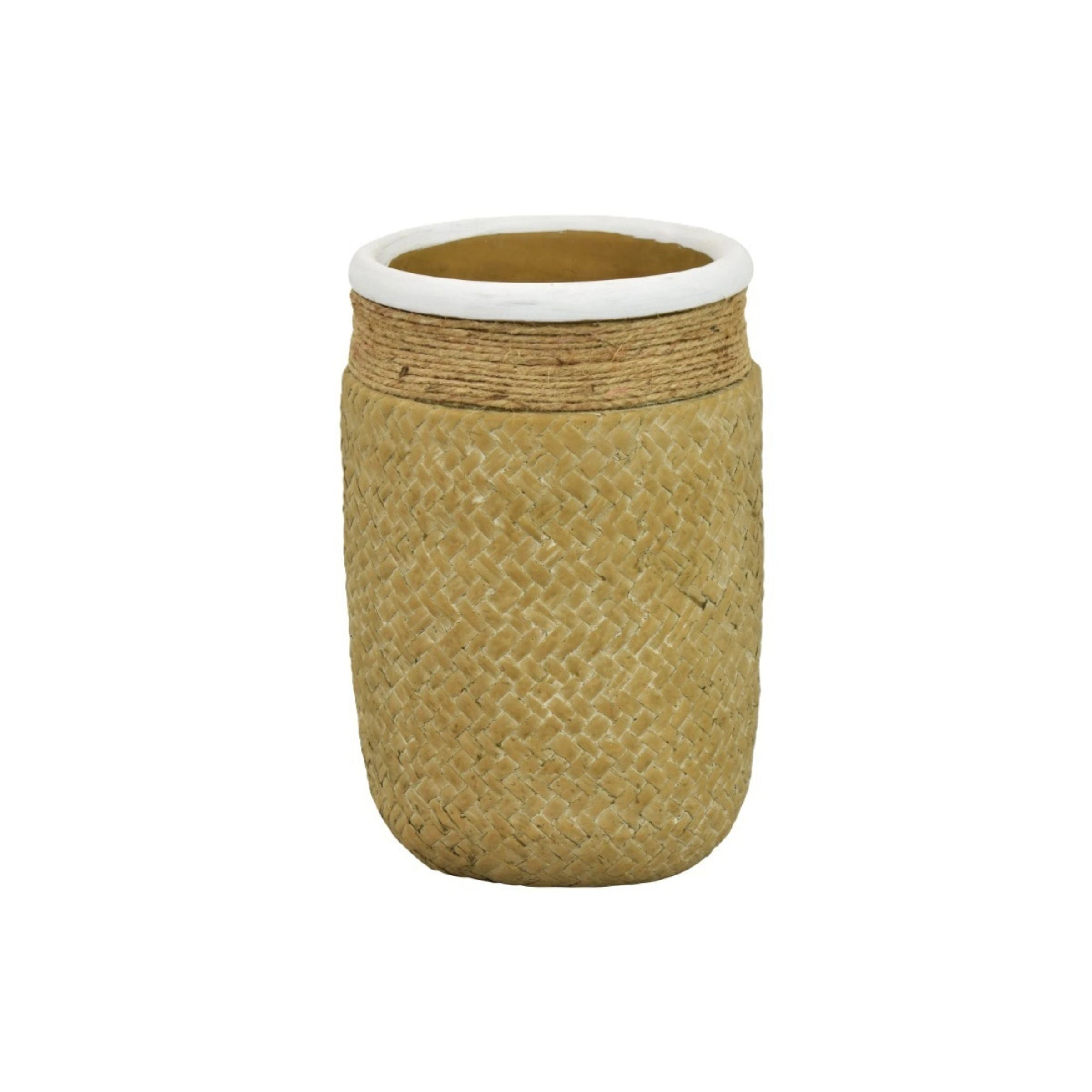 Tall Tan Woven Ceramic Vase 6.5"W x 9"H