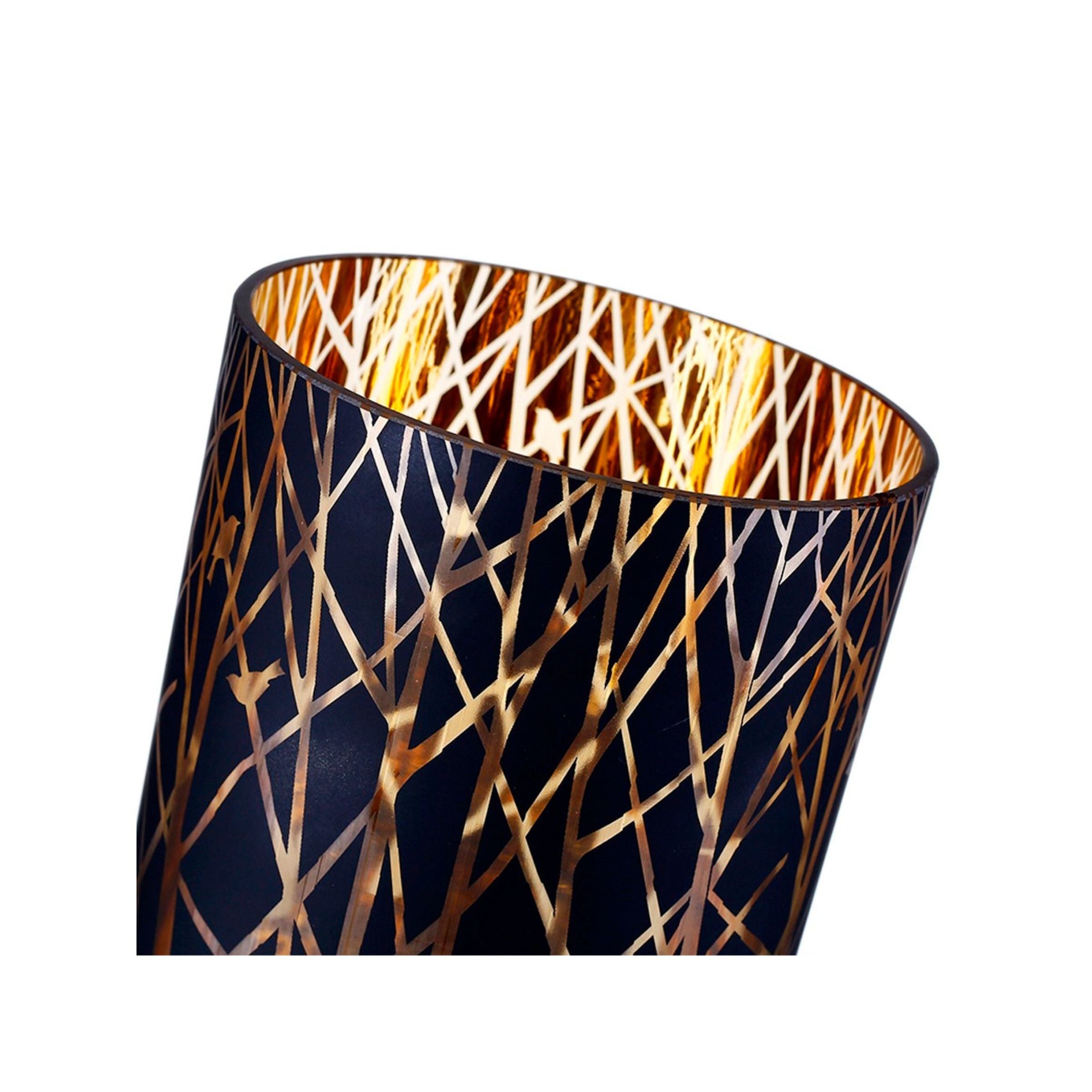 Small Black and Gold Vase With Branches 6"W x 6.5"H