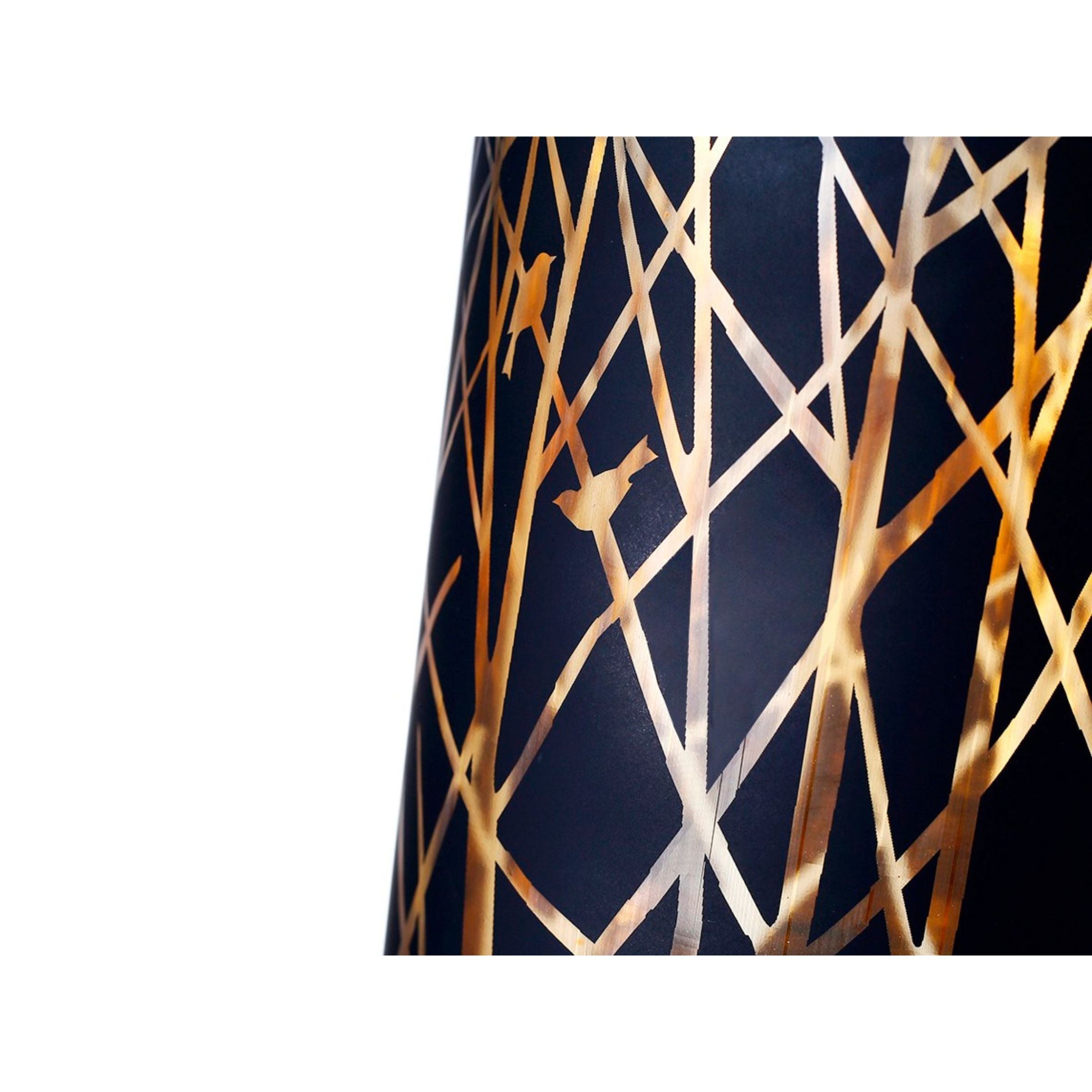 Small Black and Gold Vase With Branches 6"W x 6.5"H