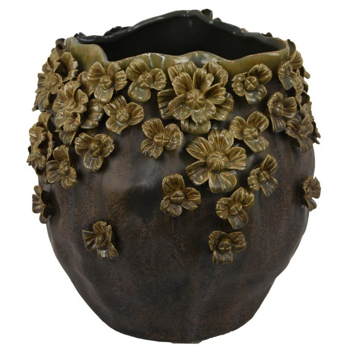 Brown Flower Ceramic Vase 12"W x 12.5"H