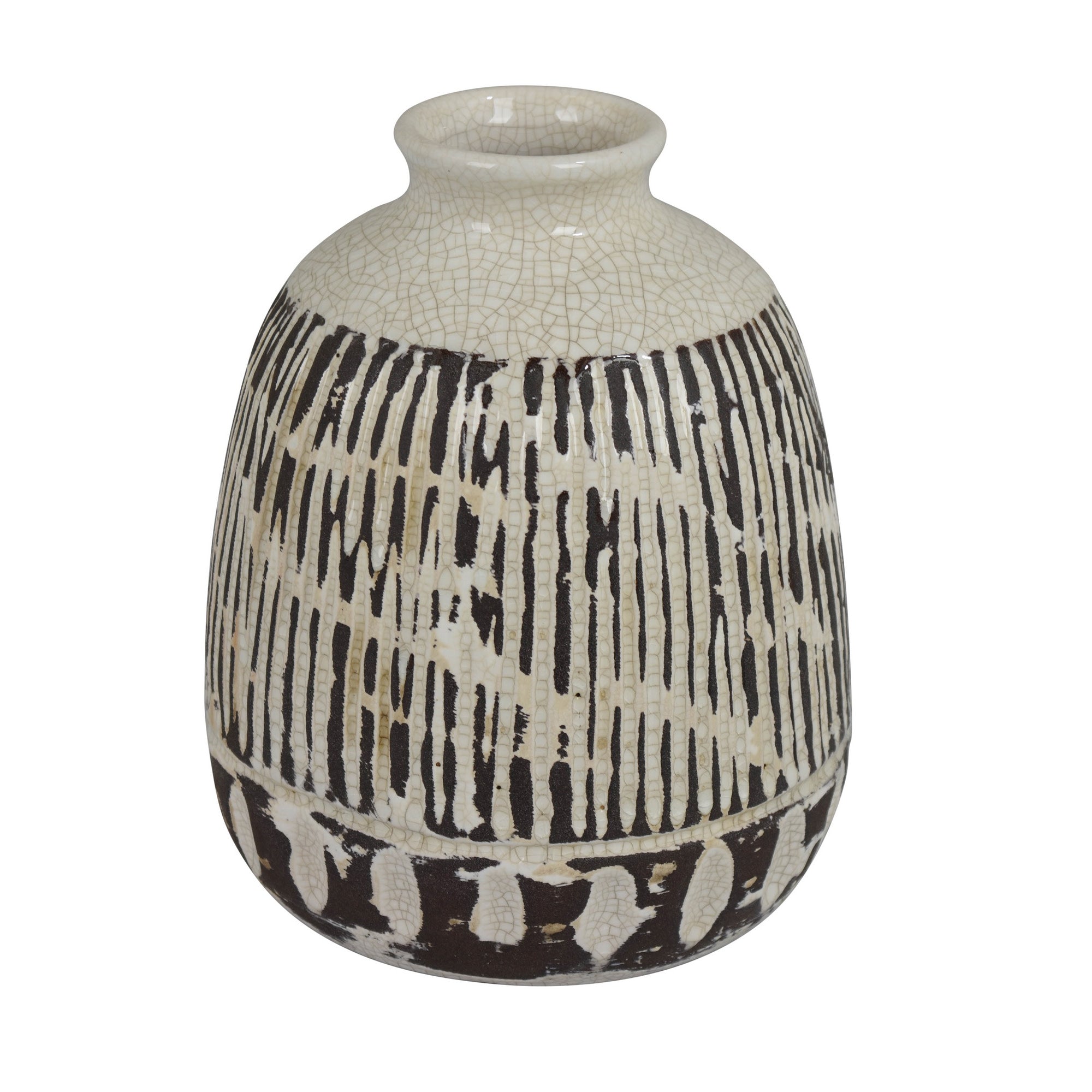 Large Black and White Ceramic Vase 8"W X 9.75"H