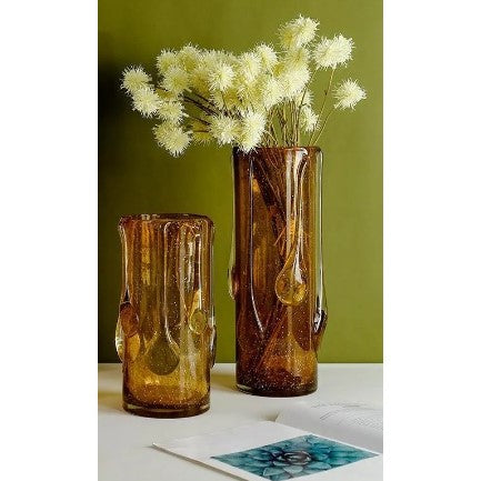 Small Amber Glass Vase 6"W x 11"H