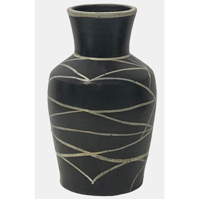 Small Black Terracotta Vase 7"W x 12"H