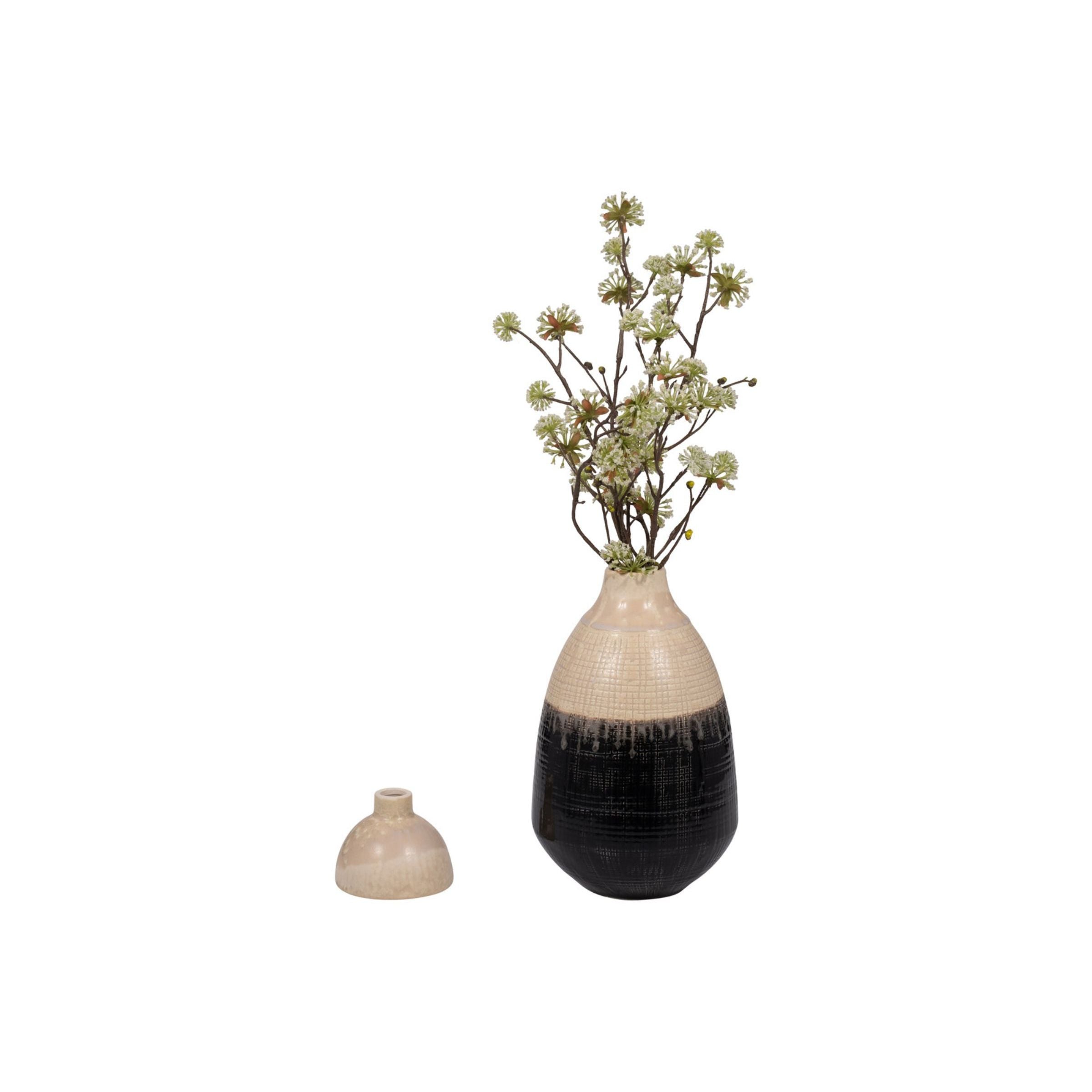 Short Cream and Black Ceramic Jar with Lid 6"W x 12"H