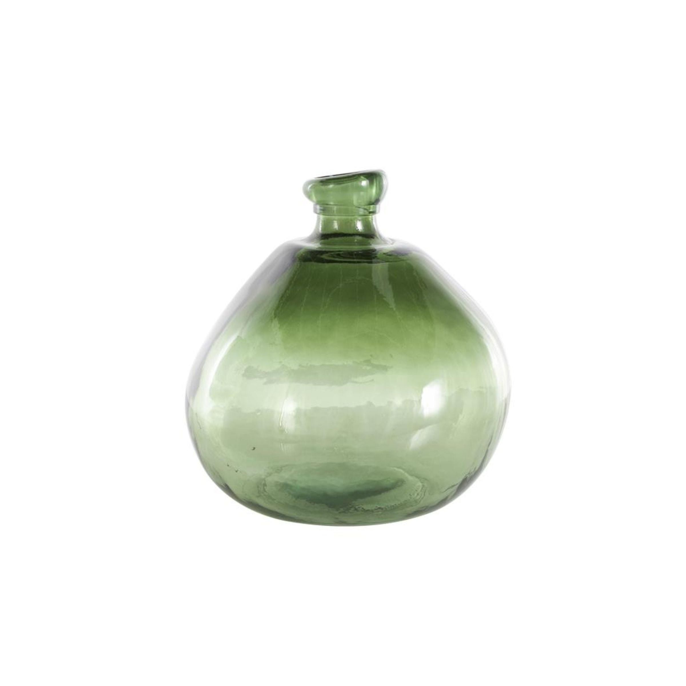 Wide Green Glass Vase 12"W x 12"H