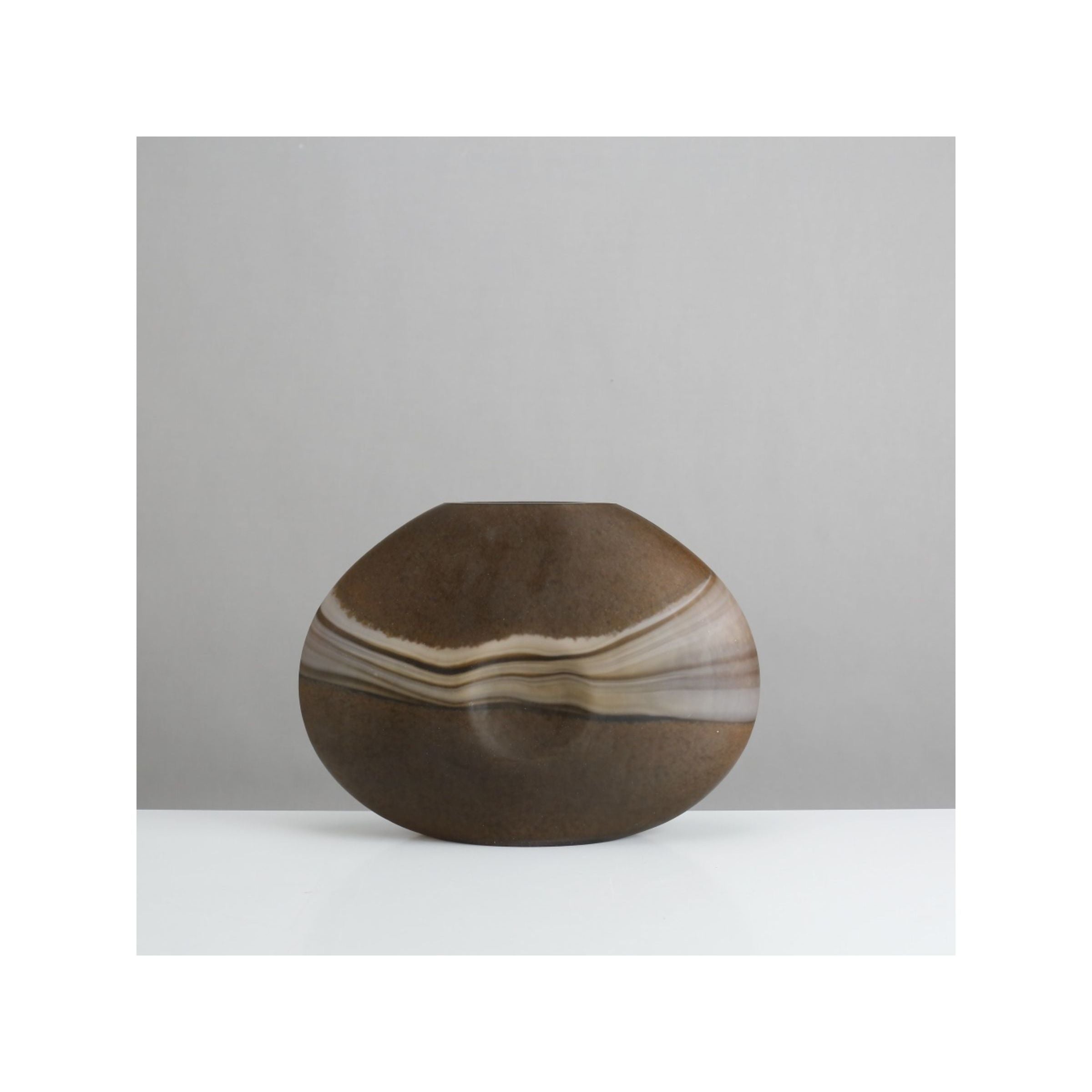 Small Brown and Cream Glass Vase 13"W x 9"H