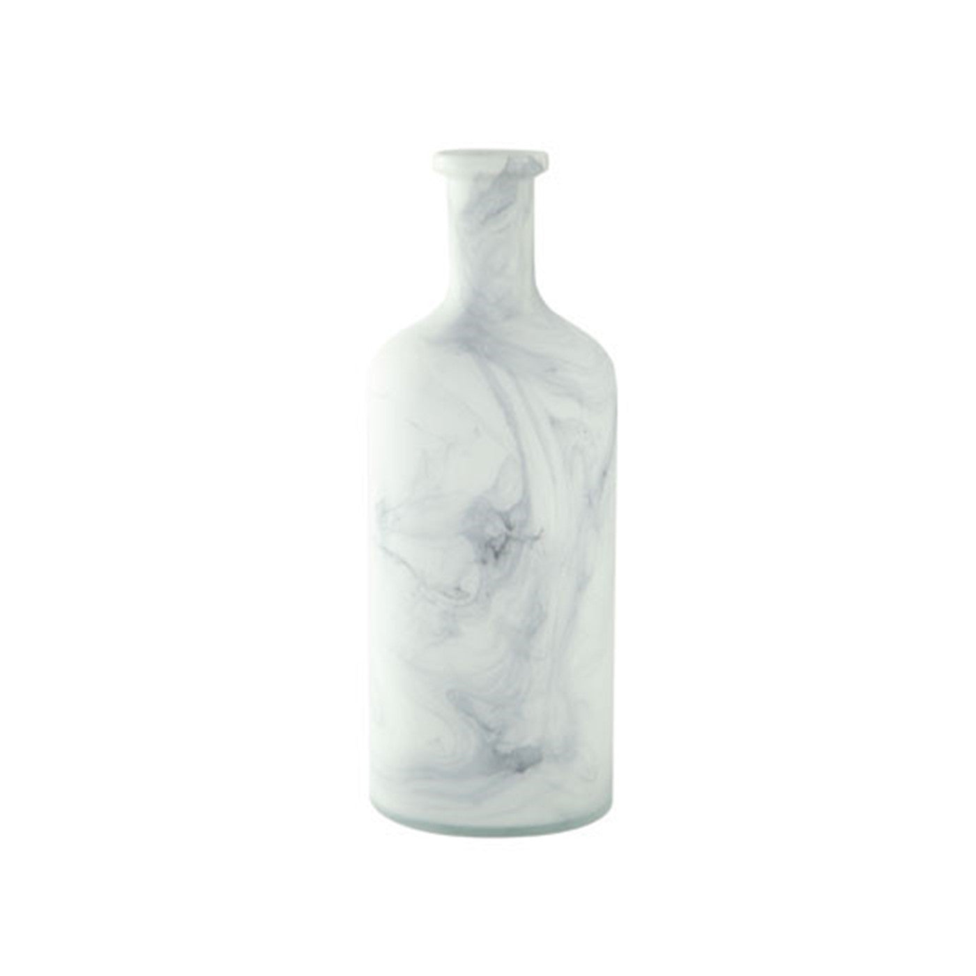 Tall White and Grey Glass Marbled Vase 6"W x 15.5"H