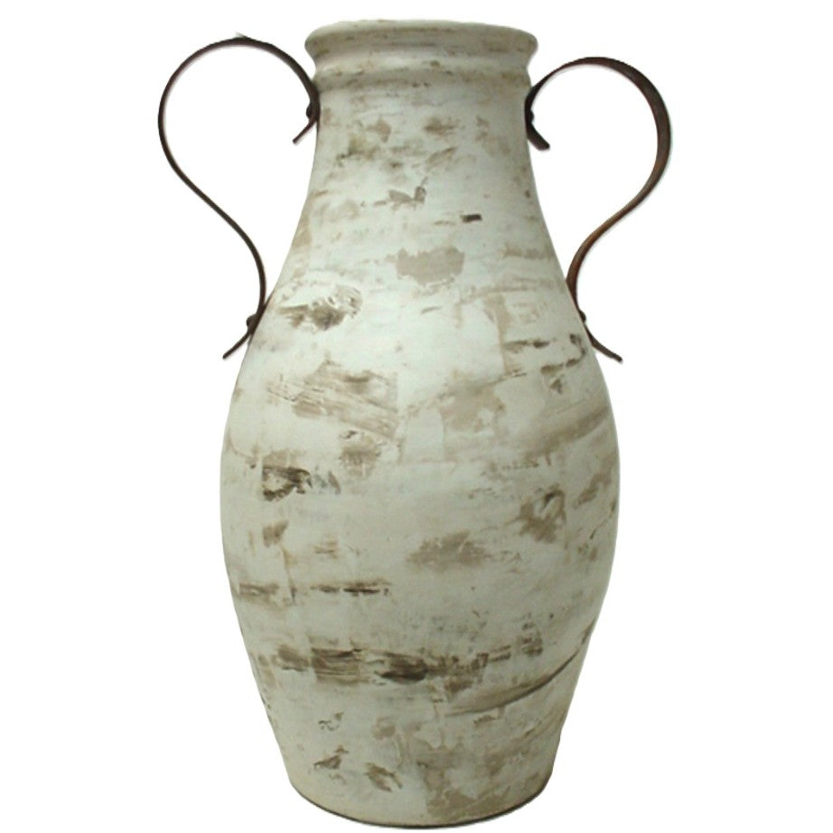 Large Brown and White Handled Ceramic Floor Vase 15"W x 37"H