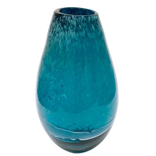 Short Aqua Blue Glass Vase 8"W x 13"H
