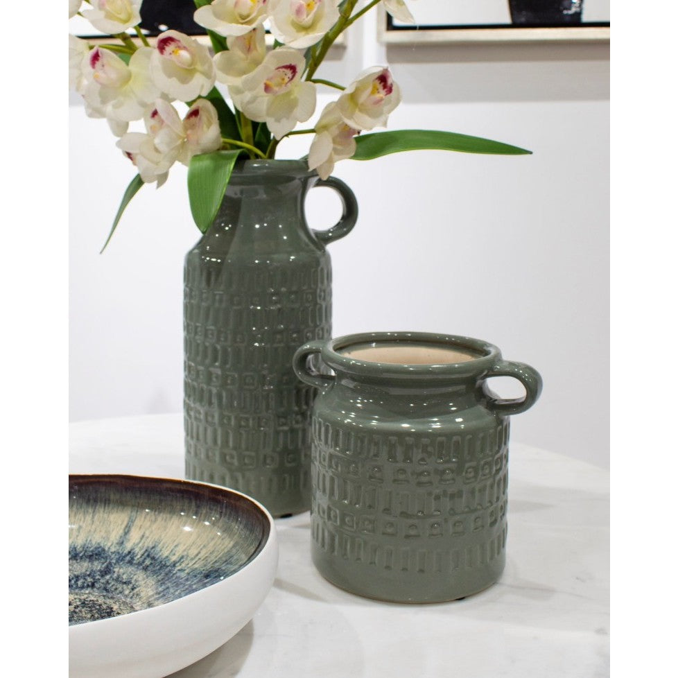 Olive Ceramic Pitcher 6"W x 13"H
